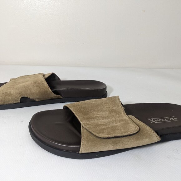 NEW- Men's Section X Slip-On Leather Sandals Flats Slides Brown - Picture 1 of 6